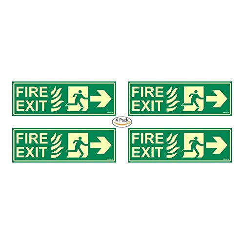 Glow in Dark Fire Exit Signboard right Arrow, 300 x 100 mm Pack of 4