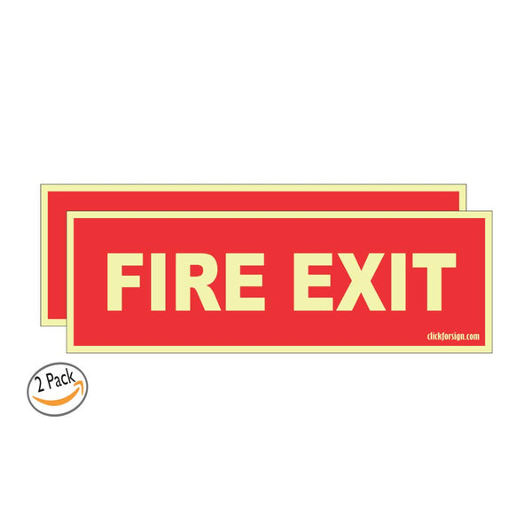 Glow In the Dark Fire Exit Direction Self Adhesive Vinyl Sticker (Pack of 2)