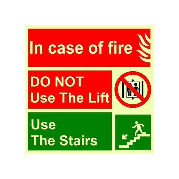 Glow in The Dark Emergency Incase of fire do not use lift  Sign Board
