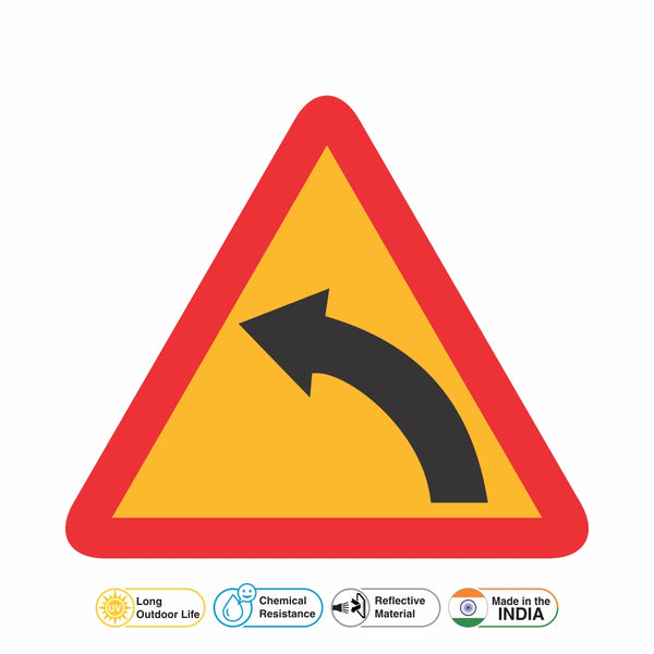 Reflective Left Hand Curve Traffic Cautionary Warning Sign Board