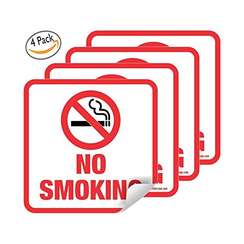No Smoking Sign 5.5x5.5 inch Stickers Weather Resistant Long Lasting UV Protected pack of 4