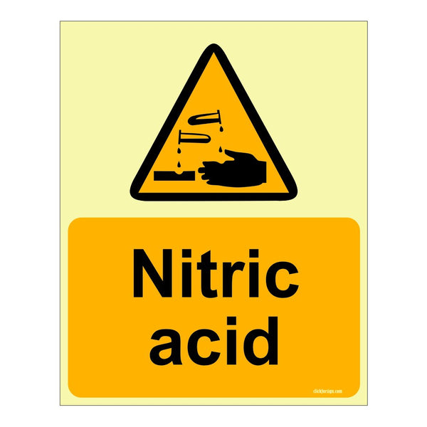 Glow in The Dark Nitric Acid Warning or Caution sign board