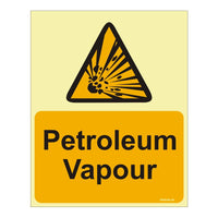 Glow in The Dark Petroleum Vapour Warning or Caution sign board