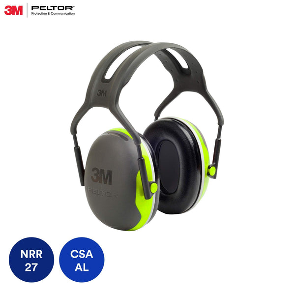 3M Peltor X-Series Over-the-Head Earmuffs, NRR 27 dB, One Size Fits Most, Black/Chartreuse X4A (Pack of 1) , Hearing Protection