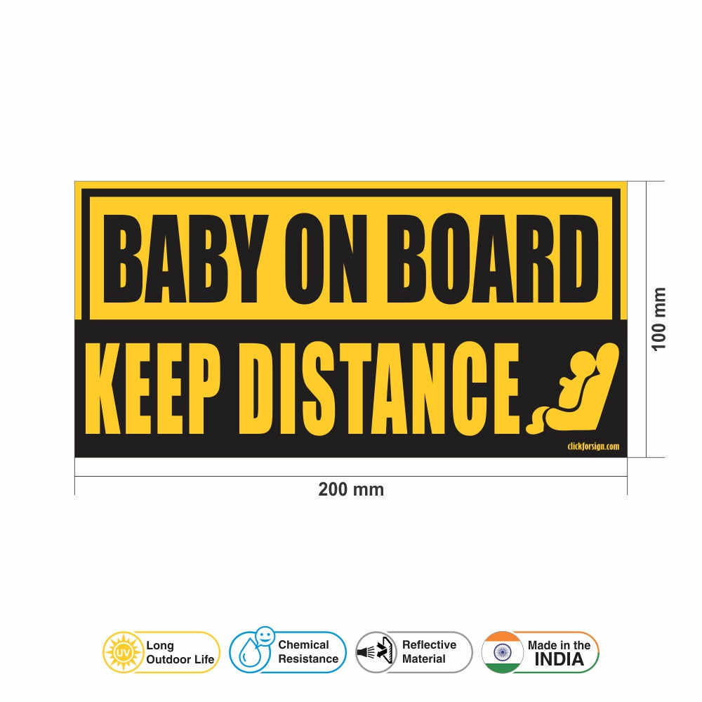 Premium Keep Distance Reflective Baby on board Sticker for Bumper –
