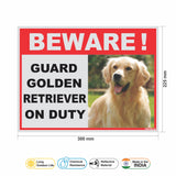 Beware of Guard Golden Retriever on Duty Sign Board for walls ,doors and Gates