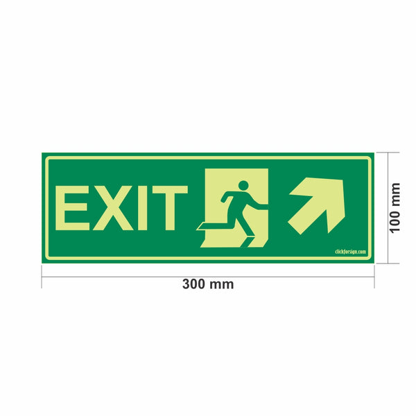 Glow In The Dark Emergency Exit Sign Right Up Arrow(300 x 100)