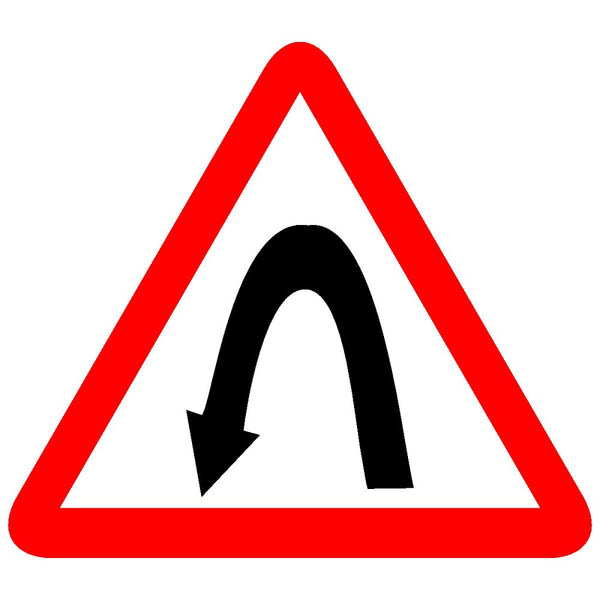 Reflective Left Hairpin Traffic Cautionary Warning Sign Board