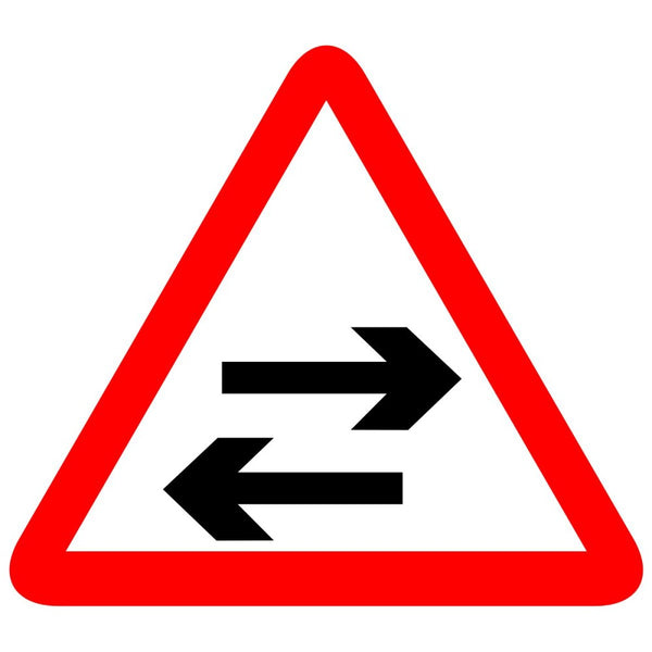 Reflective Two Way Traffic On Cross Roads Ahead Cautionary Warning Sign Board